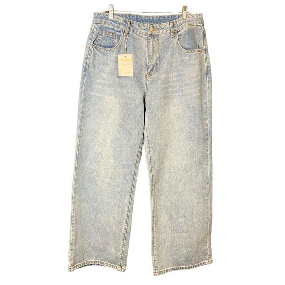NWT Shein Wide Leg Jeans Women's Size‎ 12 Blue Denim Retro Straight Casual - Picture 1 of 11